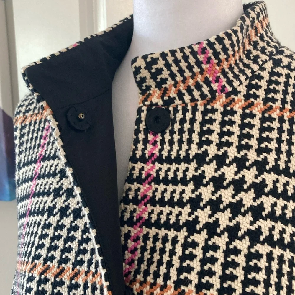 Carlisle Stylish Plaid Houndstooth Sleeveless Vest 10 Black Pink Orange
